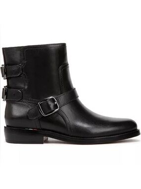 Franco Sarto Women's Prina Block Heel Moto Ankle Boots Black Leather Size 8